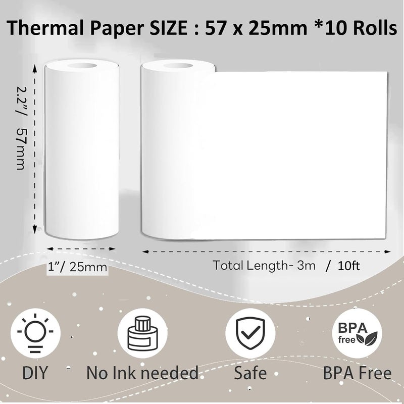 ECIFFO 10 Rolls Mini Thermal Printer Paper, 57 X 25mm Sticker Paper for Most Kids Instant Thermal Camera Paper Roll Refill - Image 2